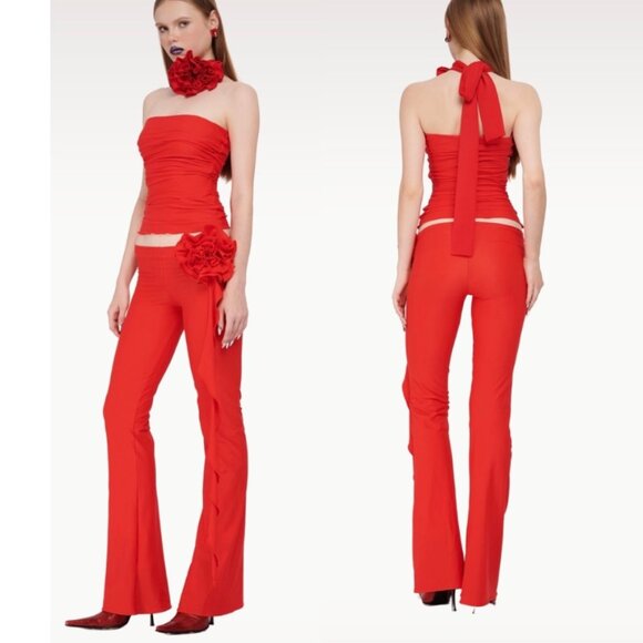 FANCI CLUB Red Stretch 'The Gun' Rosette Pants - Picture 1 of 5